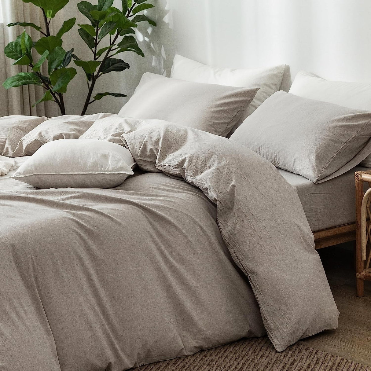 Bedding Duvet Cover Set Washed Cotton Linen Like Textured