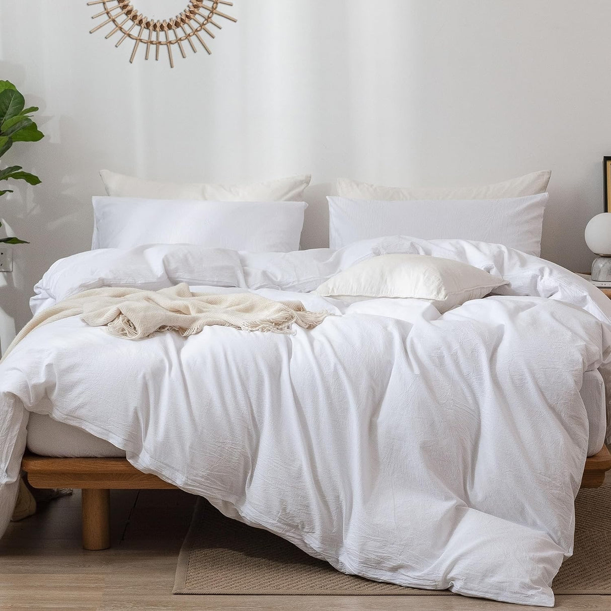 Bedding Duvet Cover Set Washed Cotton Linen Like Textured