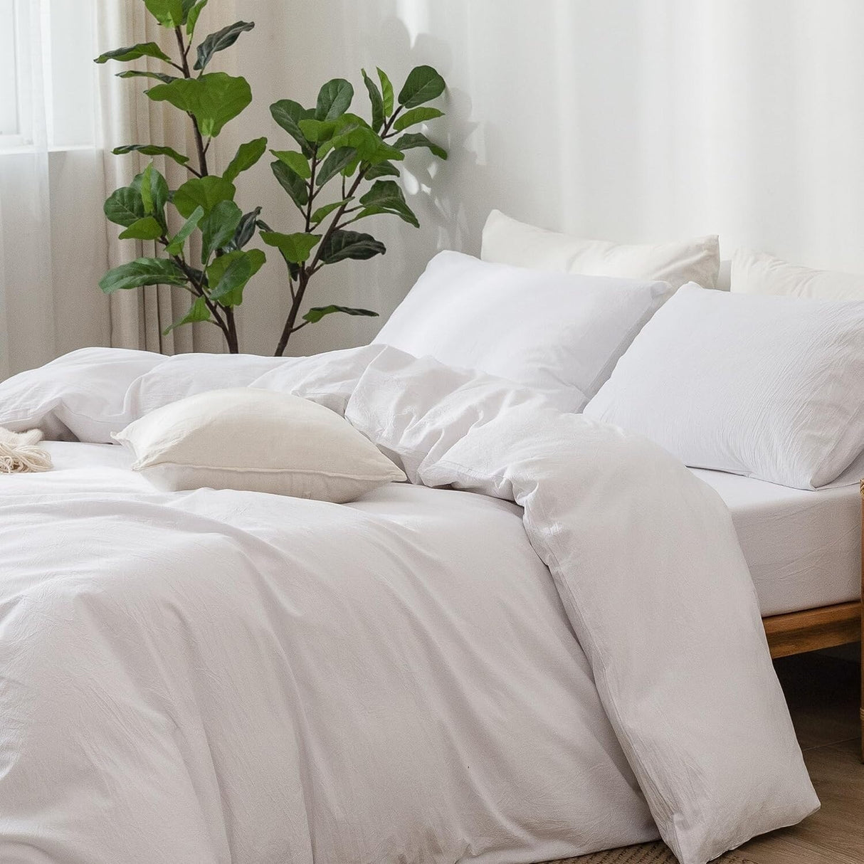 Bedding Duvet Cover Set Washed Cotton Linen Like Textured