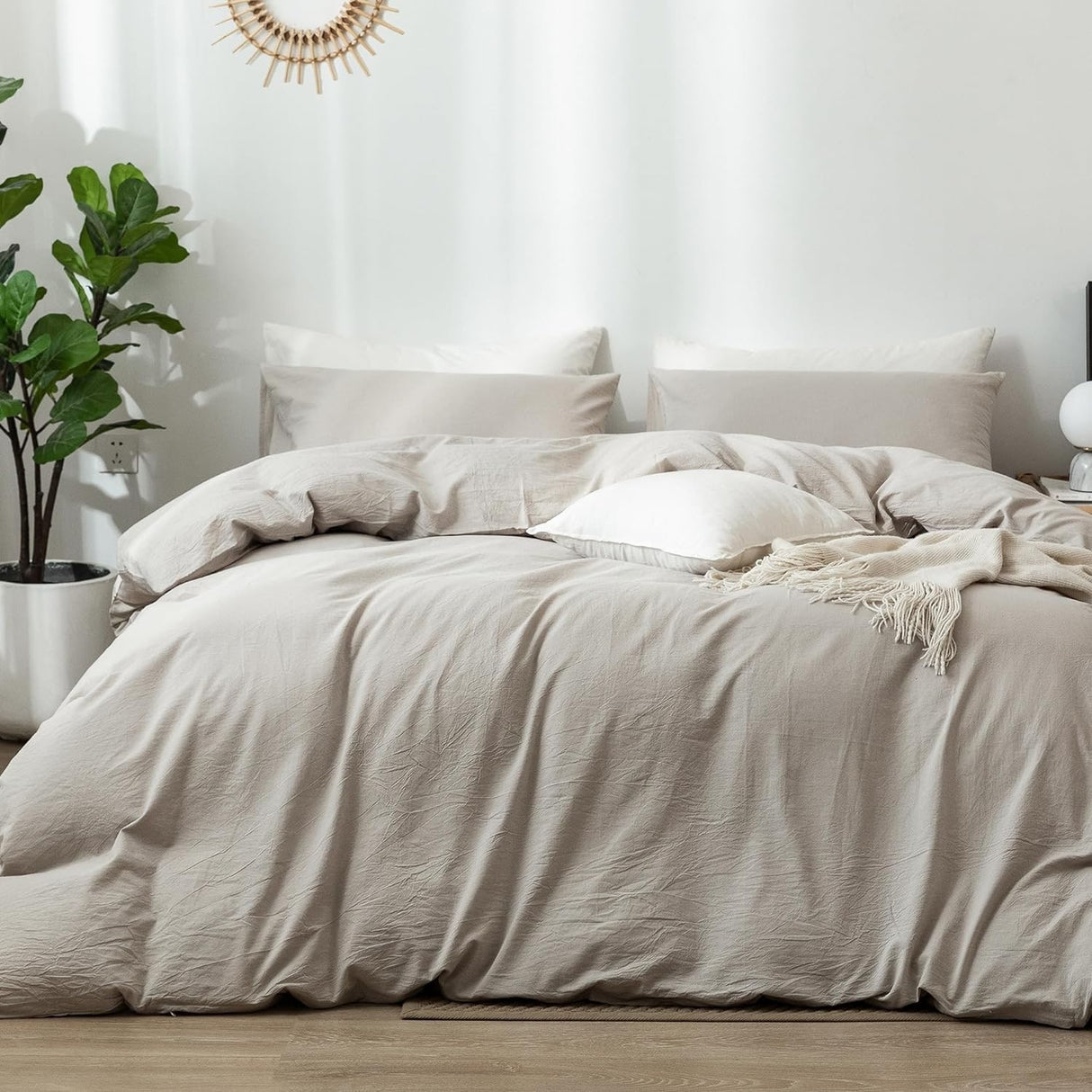 Bedding Duvet Cover Set Washed Cotton Linen Like Textured
