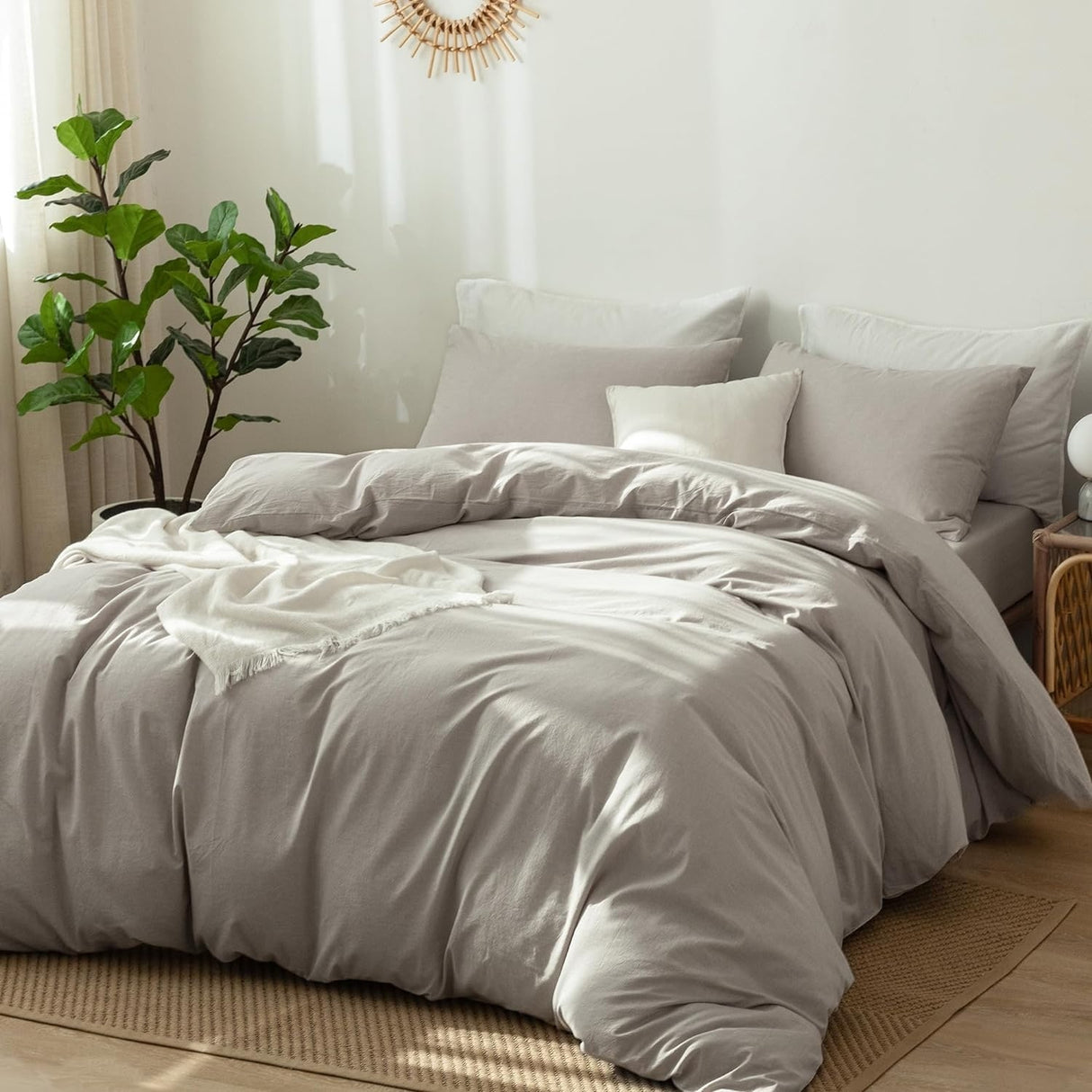 Bedding Duvet Cover Set Washed Cotton Linen Like Textured