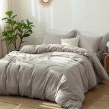 Bedding Duvet Cover Set Washed Cotton Linen Like Textured