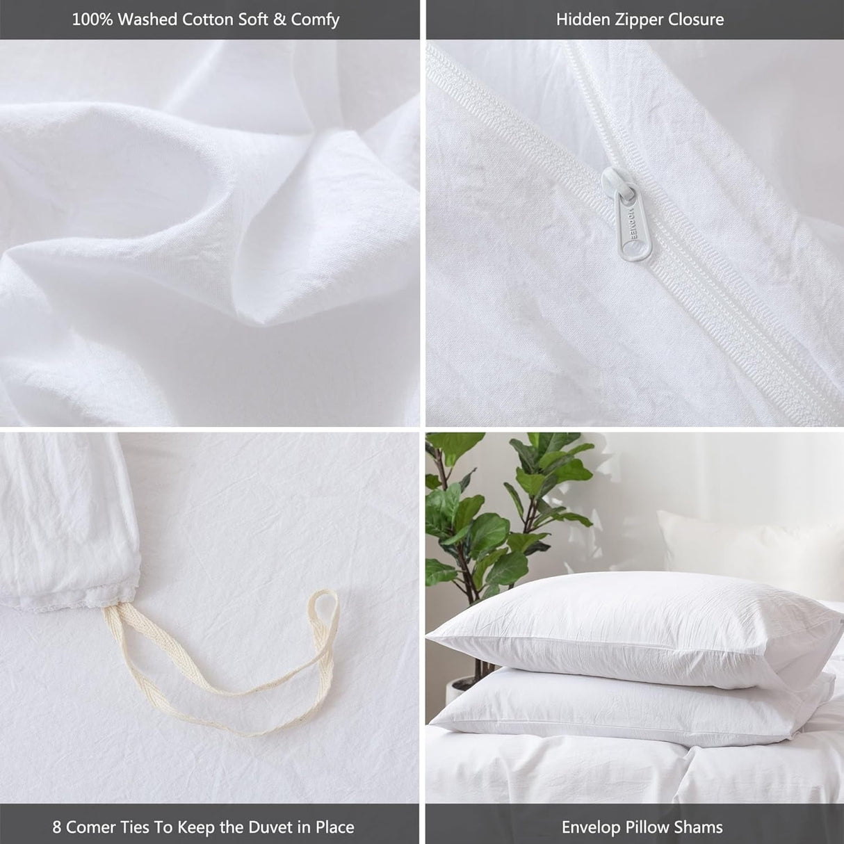 Bedding Duvet Cover Set Washed Cotton Linen Like Textured