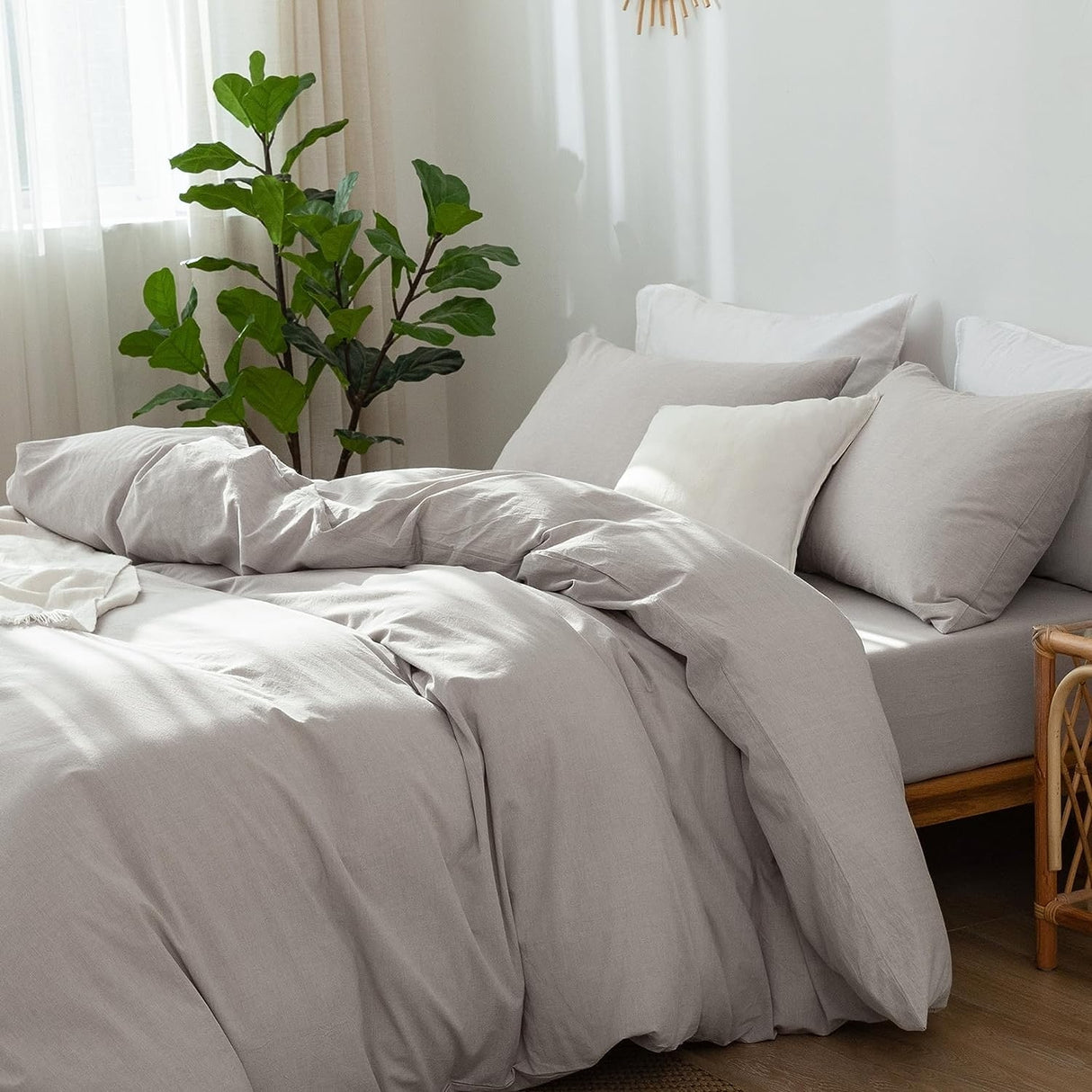 Bedding Duvet Cover Set Washed Cotton Linen Like Textured
