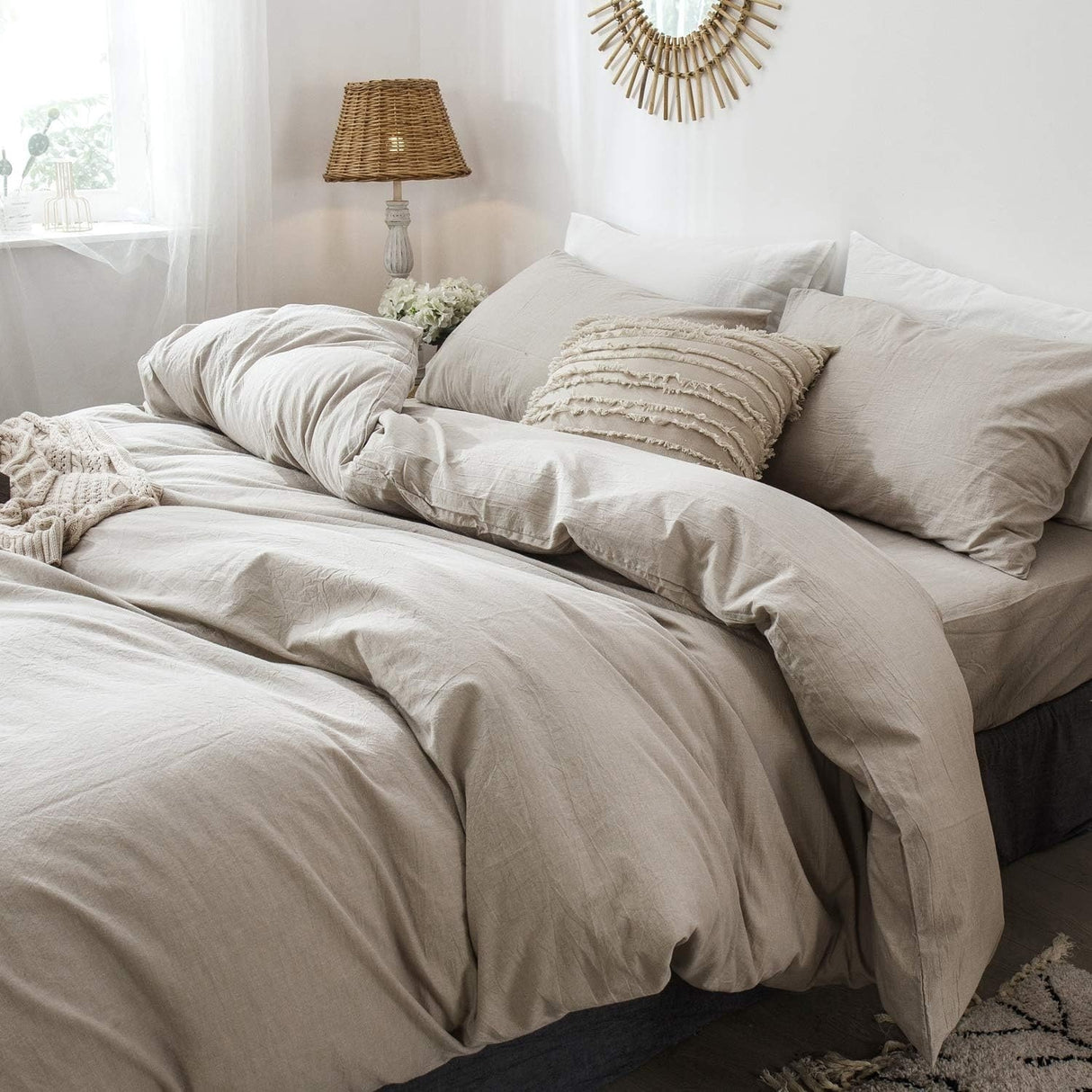 Bedding Duvet Cover Set Washed Cotton Linen Like Textured