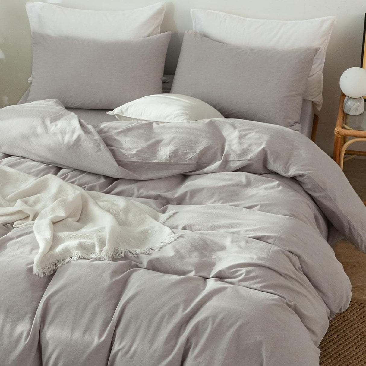 Bedding Duvet Cover Set Washed Cotton Linen Like Textured