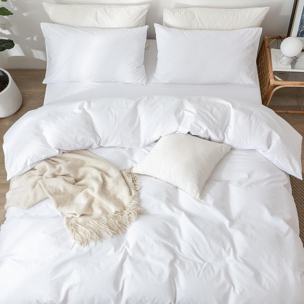 Bedding Duvet Cover Set Washed Cotton Linen Like Textured