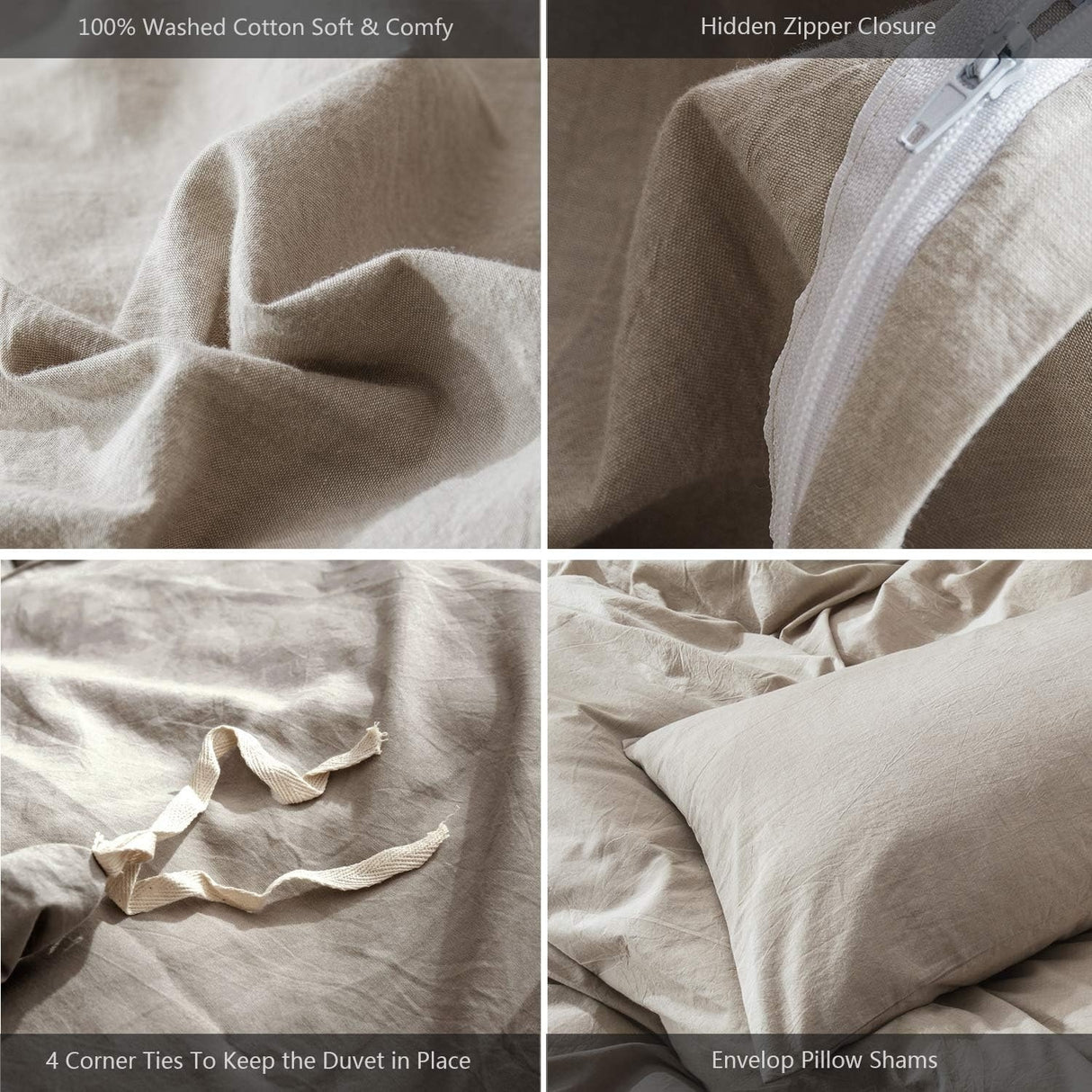 Bedding Duvet Cover Set Washed Cotton Linen Like Textured