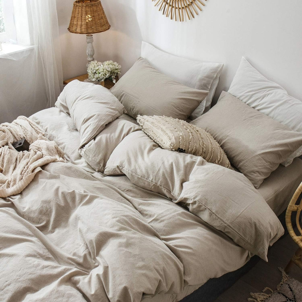 Bedding Duvet Cover Set Washed Cotton Linen Like Textured