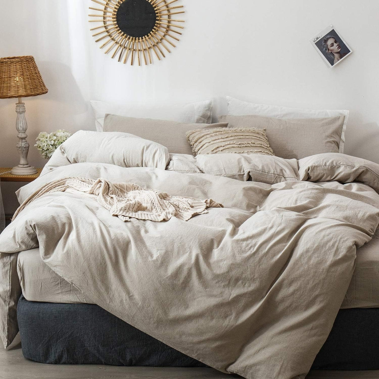Bedding Duvet Cover Set Washed Cotton Linen Like Textured