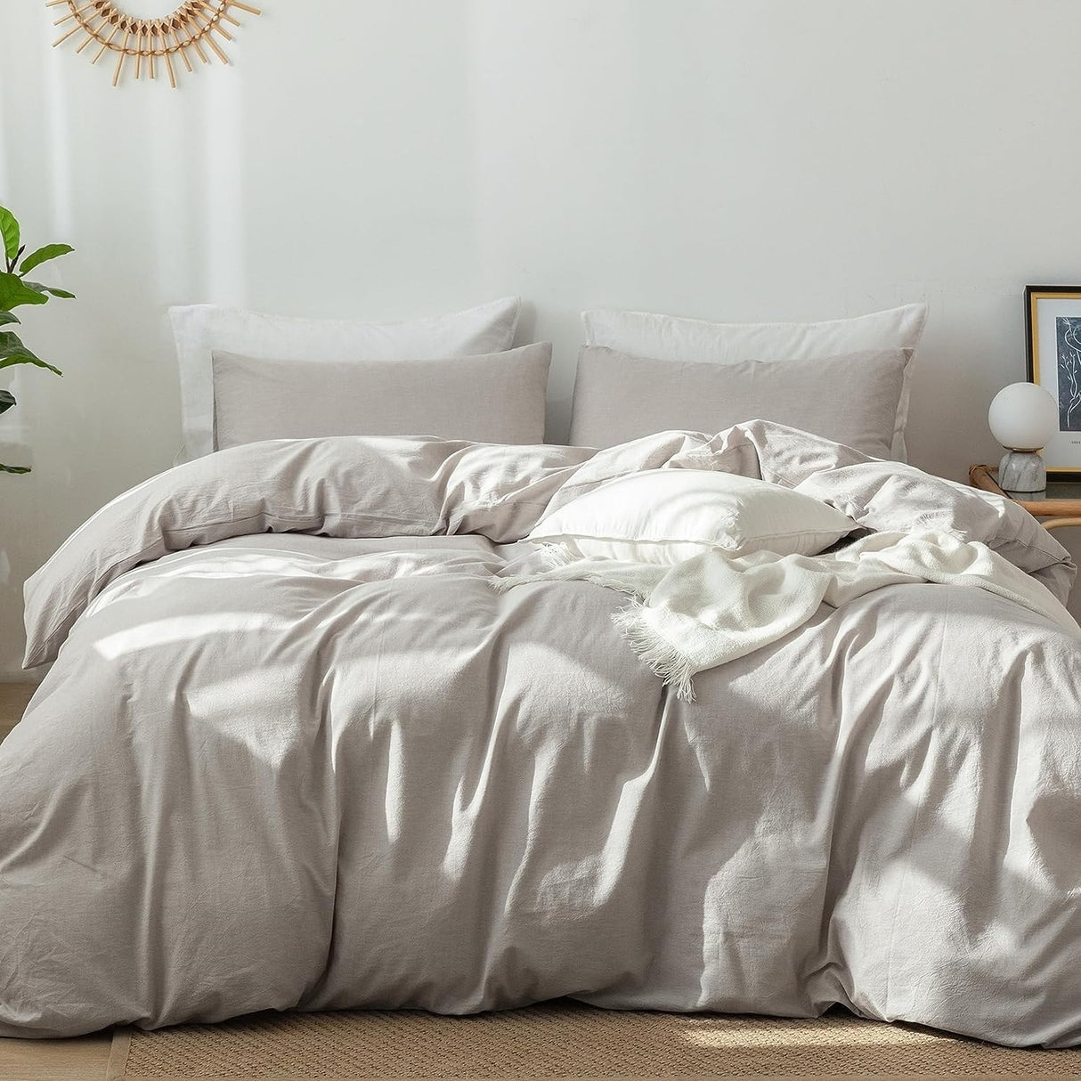 Bedding Duvet Cover Set Washed Cotton Linen Like Textured