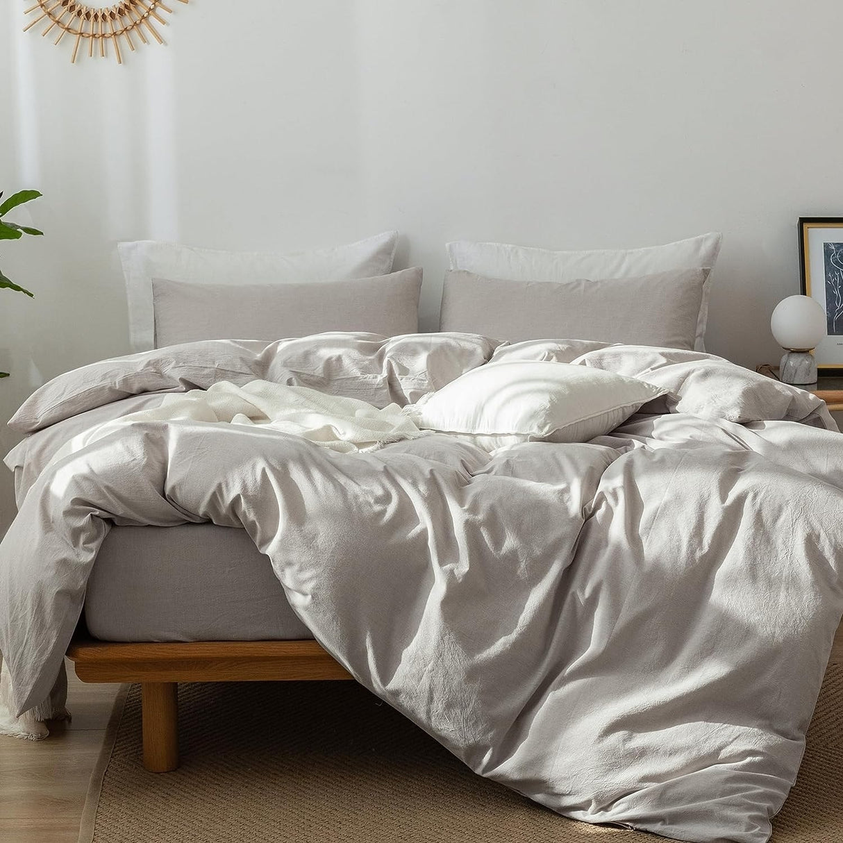 Bedding Duvet Cover Set Washed Cotton Linen Like Textured