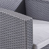 Bedrock Outdoor 2-Seater Wicker Print Club Chair Chat Set with Fire Pit by Christopher Knight Home
