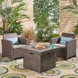 Bedrock Outdoor 2-Seater Wicker Print Club Chair Chat Set with Fire Pit by Christopher Knight Home