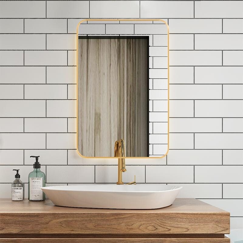 Bedroom Bathroom Square Wall-Mounted Metal Frame High-Definition Mirror
