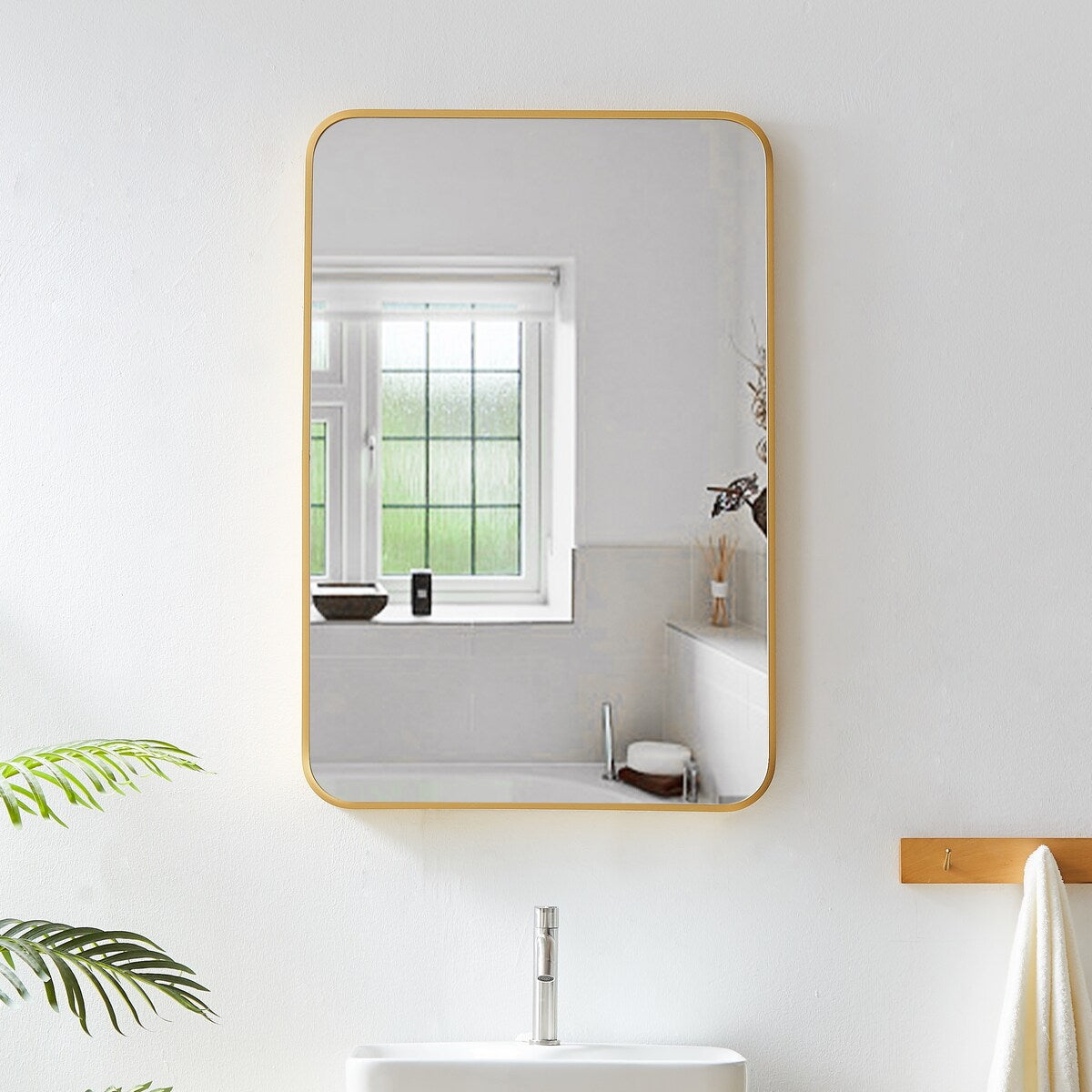 Bedroom Bathroom Square Wall-Mounted Metal Frame High-Definition Mirror