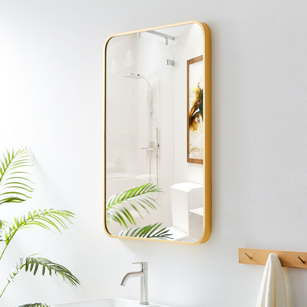 Bedroom Bathroom Square Wall-Mounted Metal Frame High-Definition Mirror
