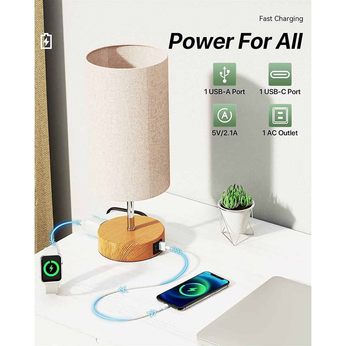 Bedroom Bedside Lamp Touch Control Table Lamp with Linen Fabric Shade