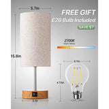 Bedroom Bedside Lamp Touch Control Table Lamp with Linen Fabric Shade
