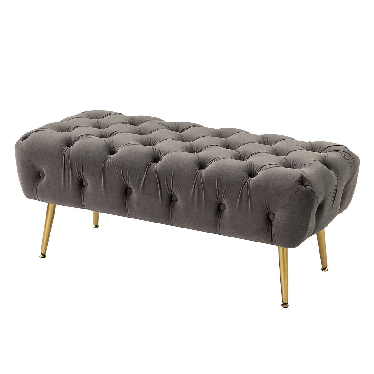 Bedroom Bench,The gold metal legs and tufted design make,polyester fabric,foam filled