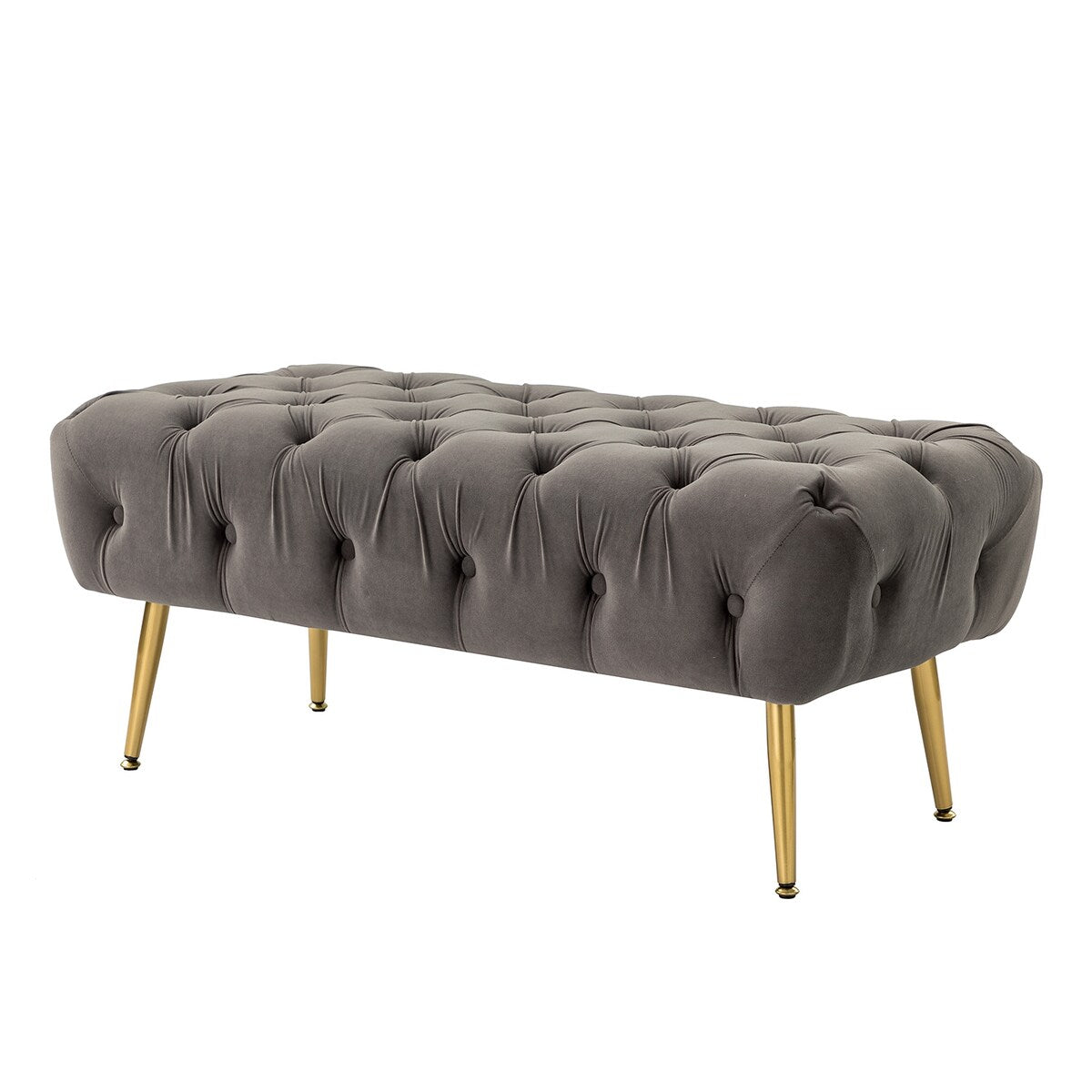 Bedroom Bench,The gold metal legs and tufted design make,polyester fabric,foam filled