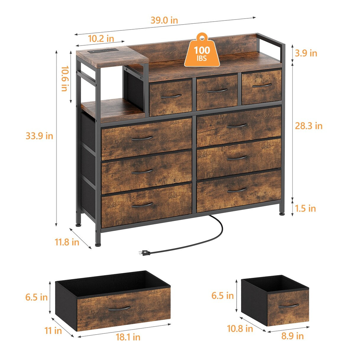 Bedroom Dresser with 9 Drawers