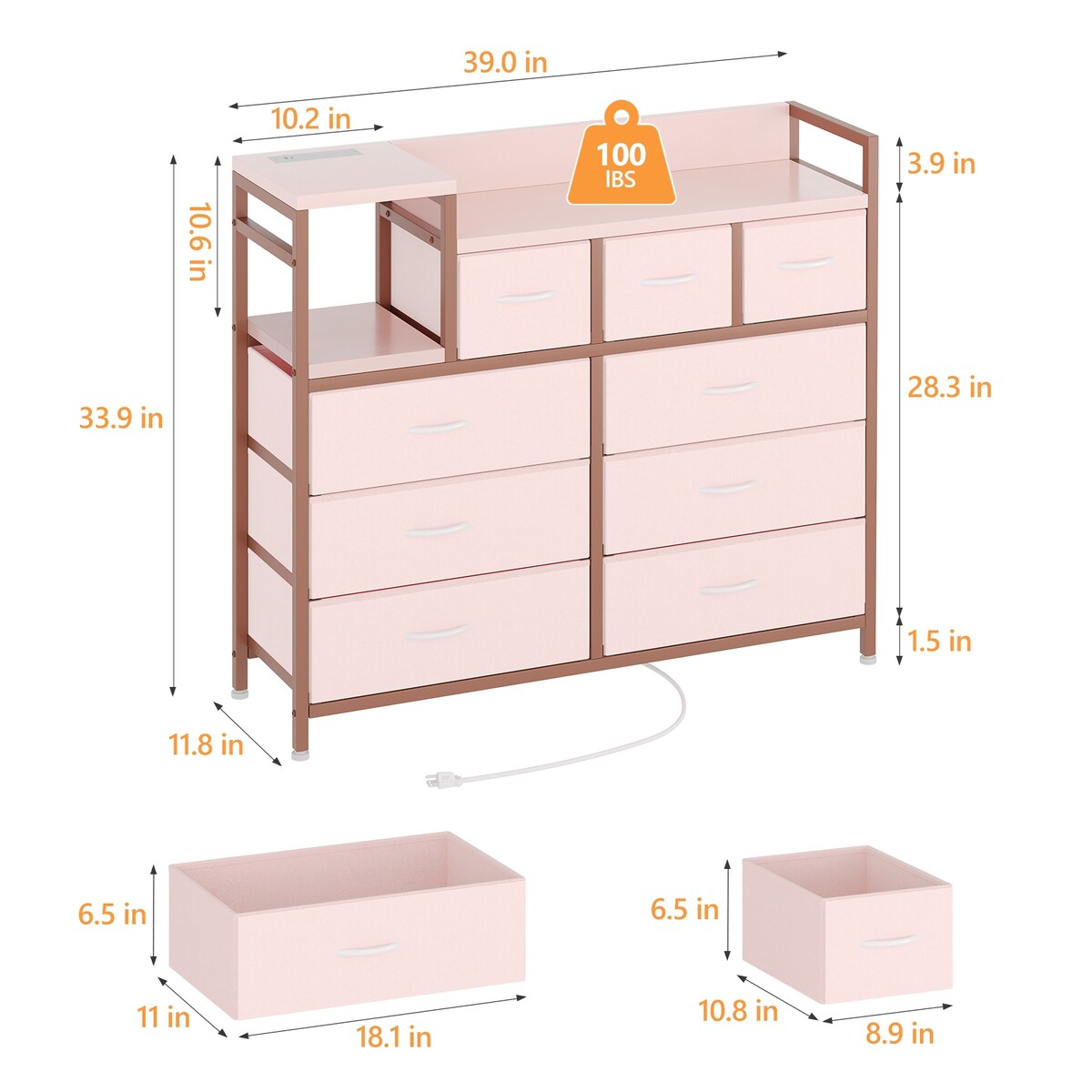 Bedroom Dresser with 9 Drawers