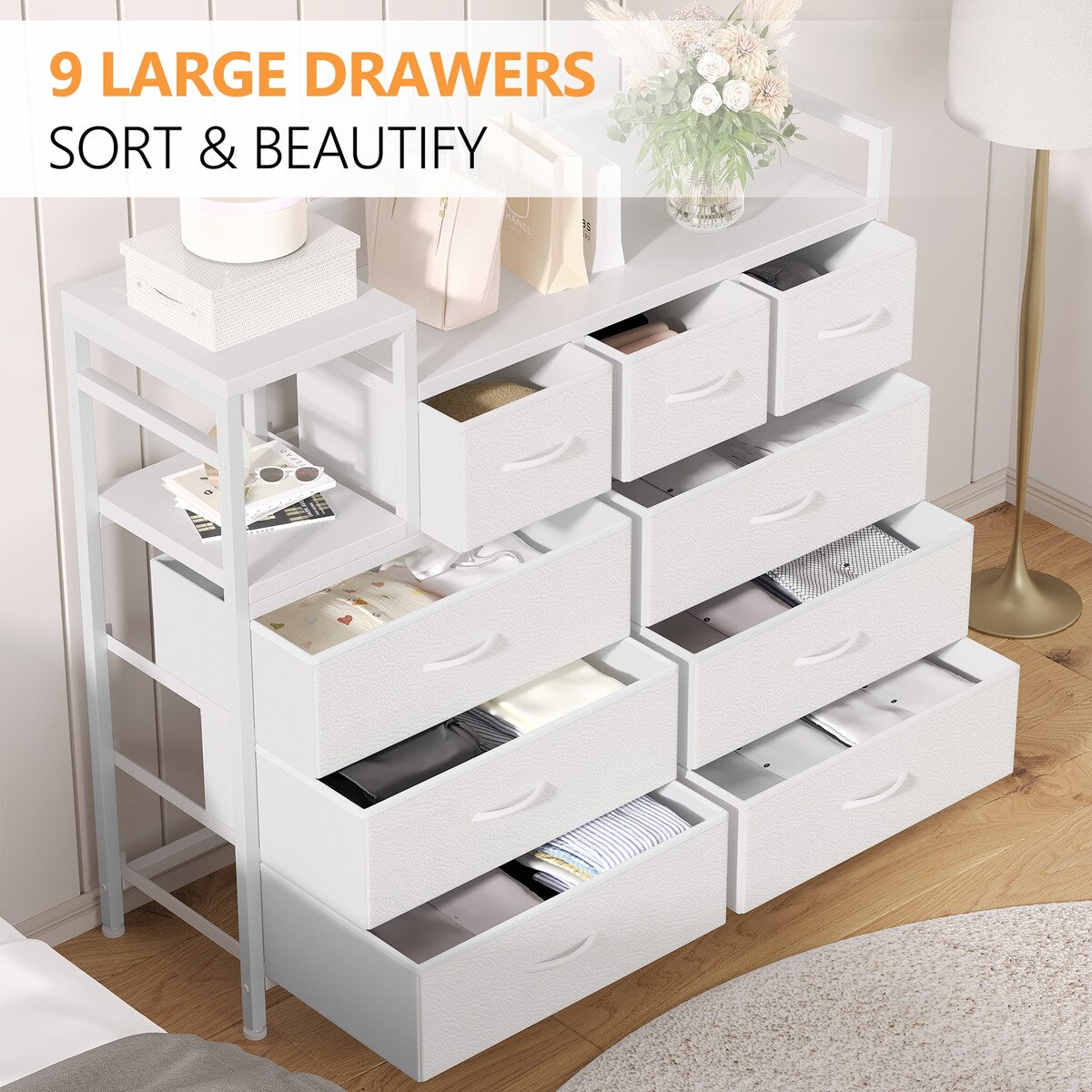 Bedroom Dresser with 9 Drawers