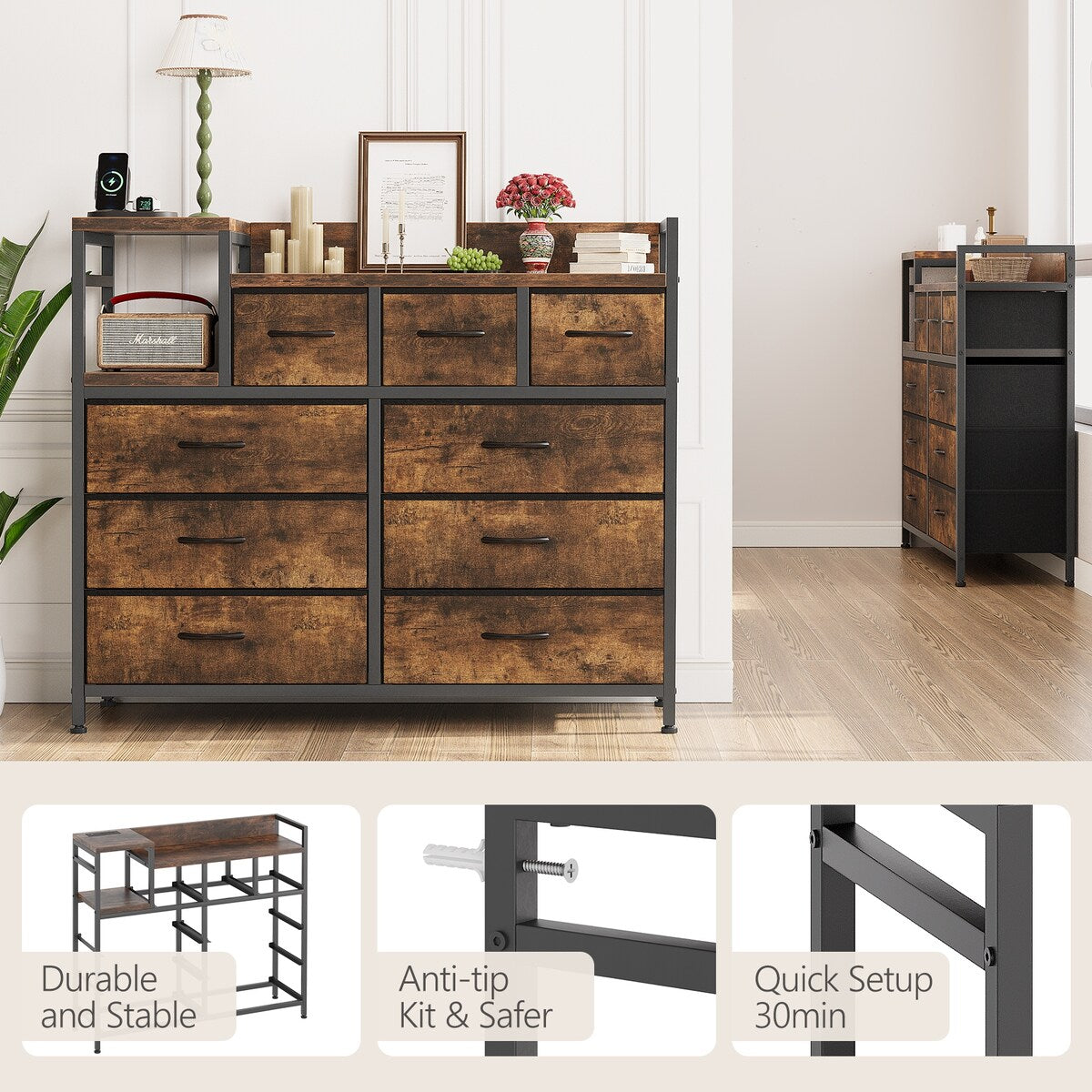 Bedroom Dresser with 9 Drawers