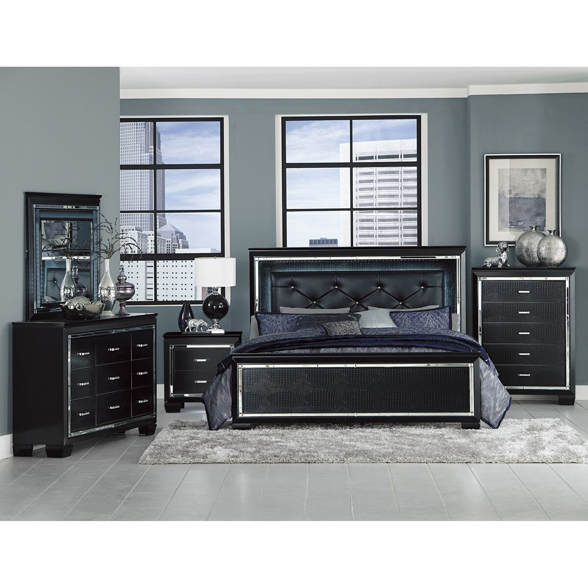 Nightstand of Embossed Front Modern Bed Side Table