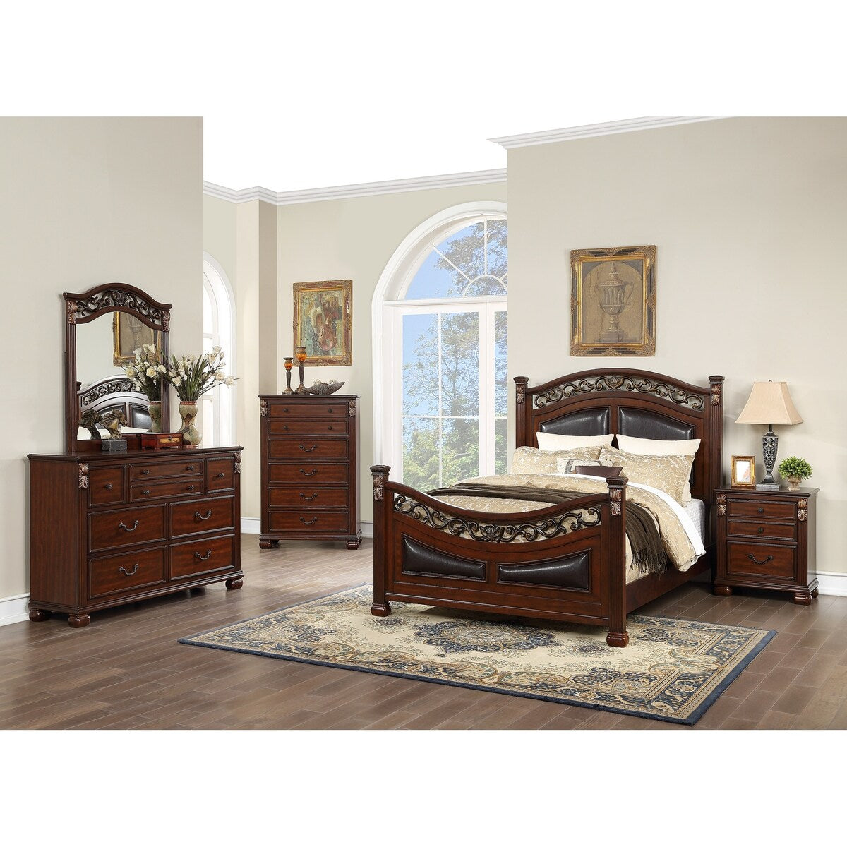 Traditional Look Unique Wooden Nightstand Drawers Bed Side Table