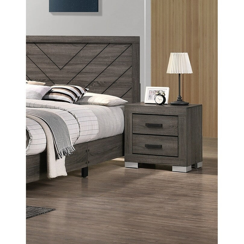Traditional Look Unique Wooden Nightstand Drawers Bed Side Table Grey