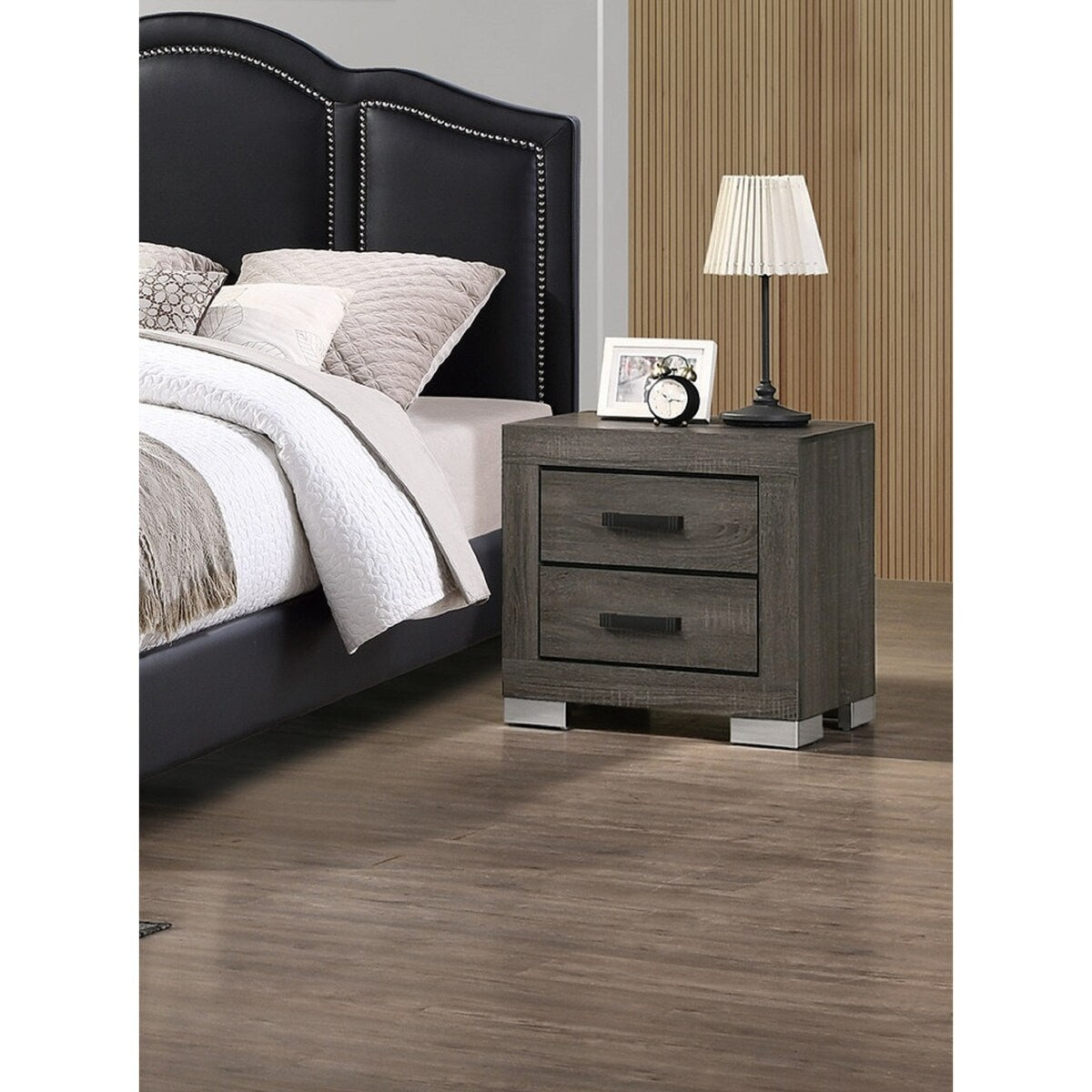Traditional Look Unique Wooden Nightstand Drawers Bed Side Table Grey