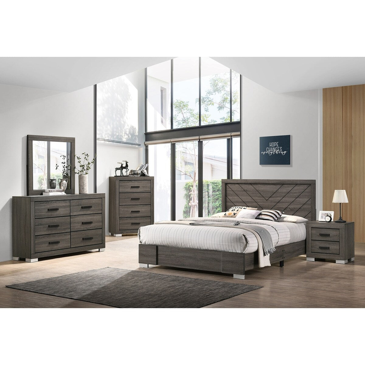 Traditional Look Unique Wooden Nightstand Drawers Bed Side Table Grey