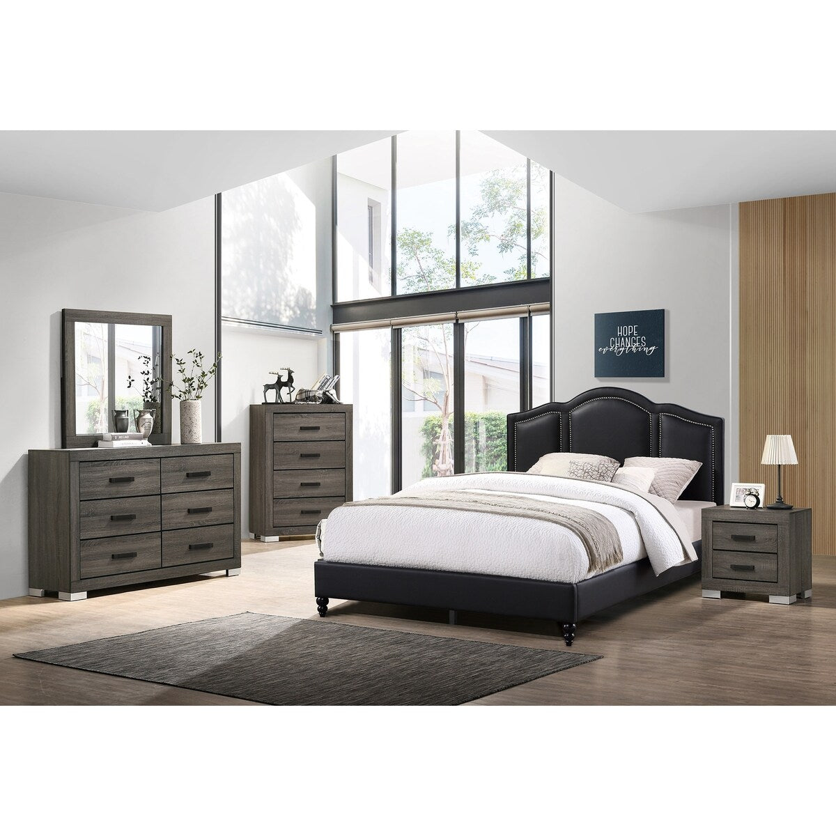 Traditional Look Unique Wooden Nightstand Drawers Bed Side Table Grey