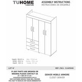 Bedroom Rectangle 4-Doors Armoire with Drawers and Shelves & Wheels