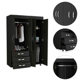 Bedroom Rectangle 4-Doors Armoire with Drawers and Shelves & Wheels