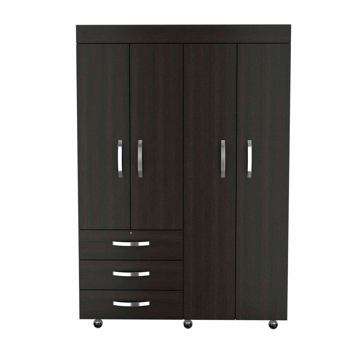 Bedroom Rectangle 4-Doors Armoire with Drawers and Shelves & Wheels