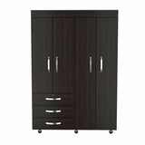 Bedroom Rectangle 4-Doors Armoire with Drawers and Shelves & Wheels