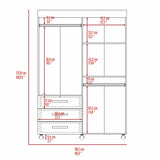 Bedroom Rectangle 4-Doors Armoire with Drawers and Shelves & Wheels