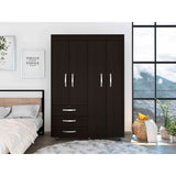 Bedroom Rectangle 4-Doors Armoire with Drawers and Shelves & Wheels