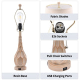 Bedroom Table Lamp Set With USB Port Beige Shade