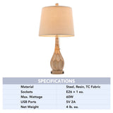 Bedroom Table Lamp Set With USB Port Beige Shade