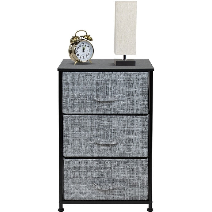 3 Drawer Nightstand Dresser Organizer Steel Frame Wood Top Fabric Bins