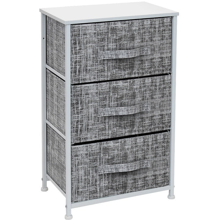 3 Drawer Nightstand Dresser Organizer Steel Frame Wood Top Fabric Bins