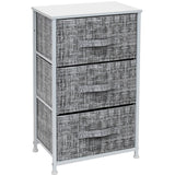 3 Drawer Nightstand Dresser Organizer Steel Frame Wood Top Fabric Bins