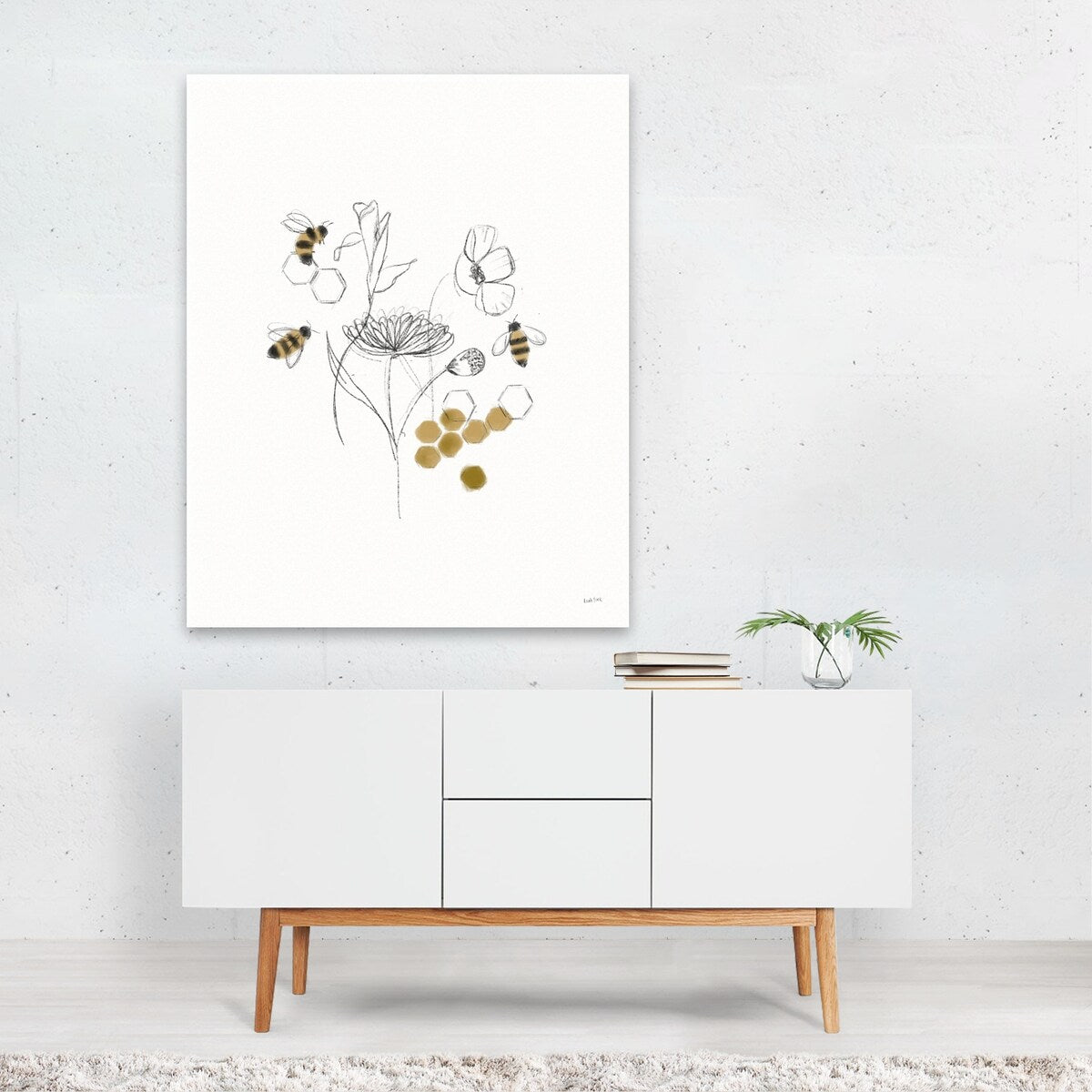 Bees and Botanicals V Line Drawings Animals Florals Art Print/Poster