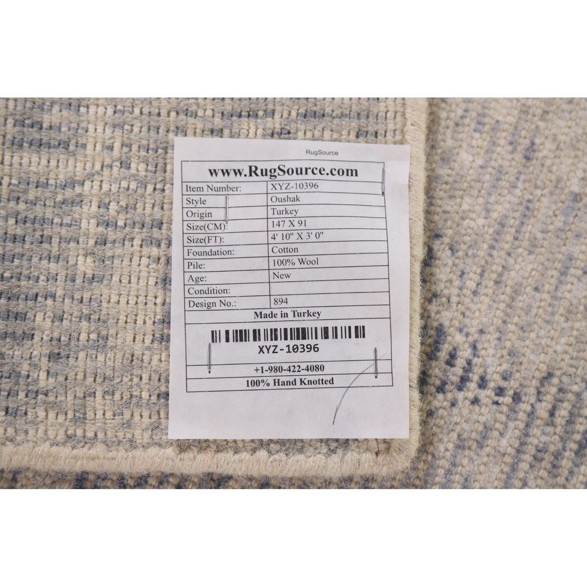Beige/ Blue Oushak Oriental Area Rug Hand-knotted Wool Carpet - 3'0" x 4'10"