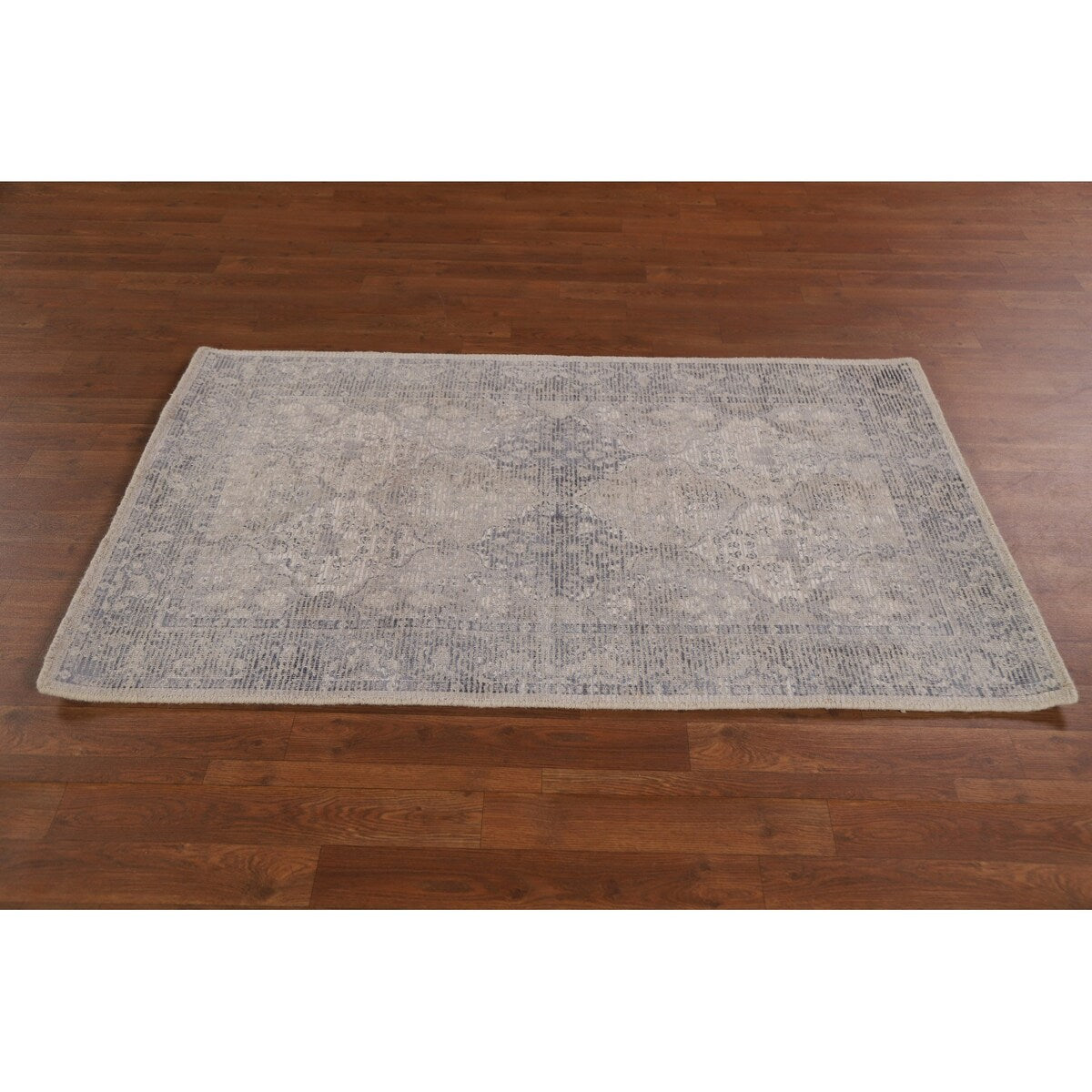 Beige/ Blue Oushak Oriental Area Rug Hand-knotted Wool Carpet - 3'0" x 4'10"