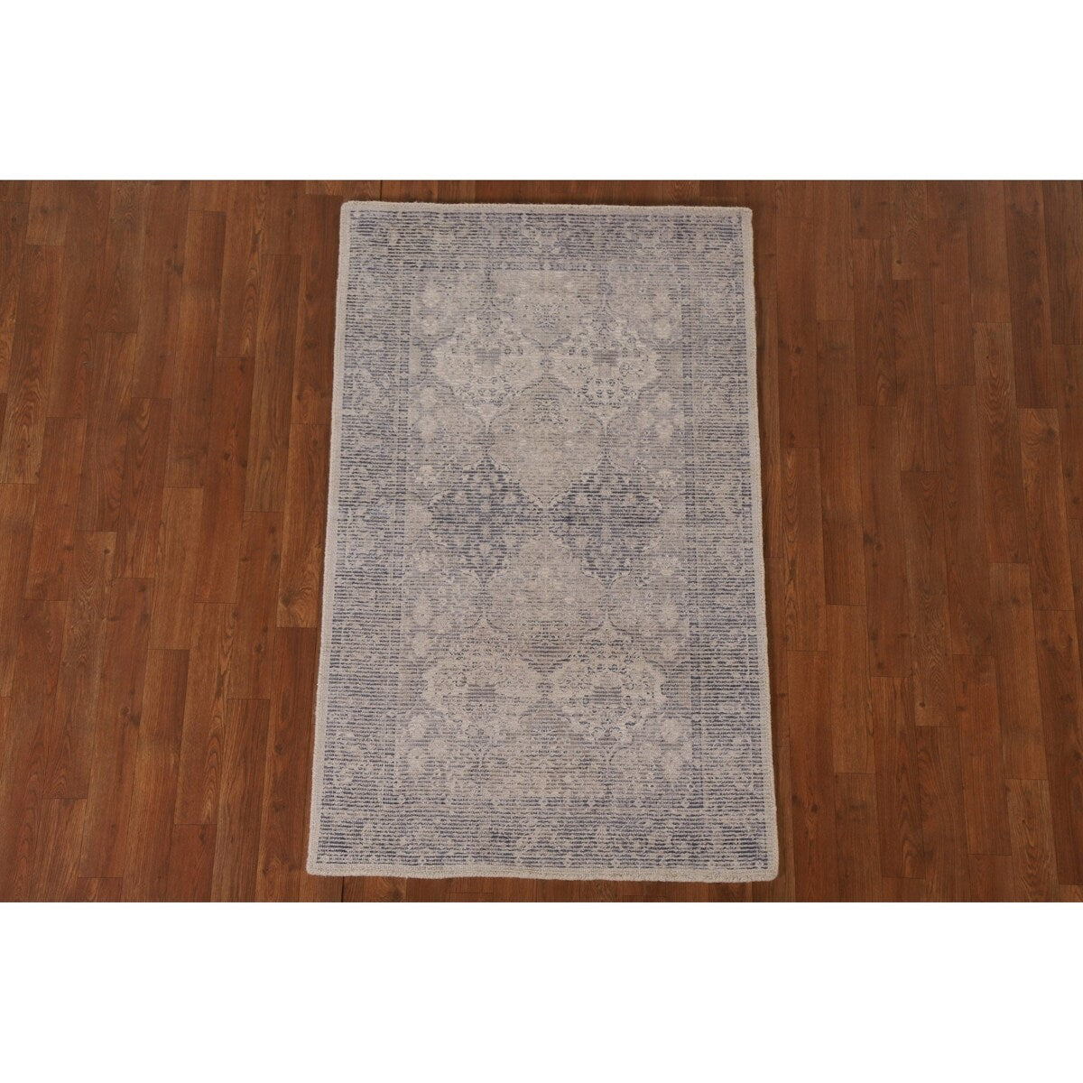 Beige/ Blue Oushak Oriental Area Rug Hand-knotted Wool Carpet - 3'0" x 4'10"